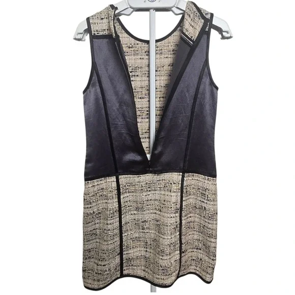 Theory Waldia Alluring Women's Tweed Dress Size 0 Sleeveless Satin Trim Sheath - Picture 7 of 11